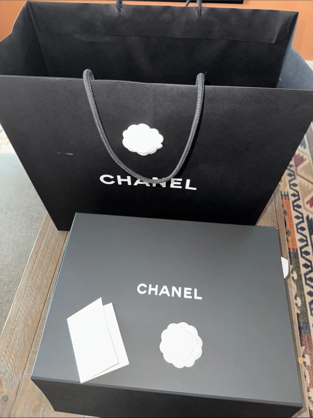 Large CHANEL Black and White Box & Bag Set with 2 Camellia+ receipt holder